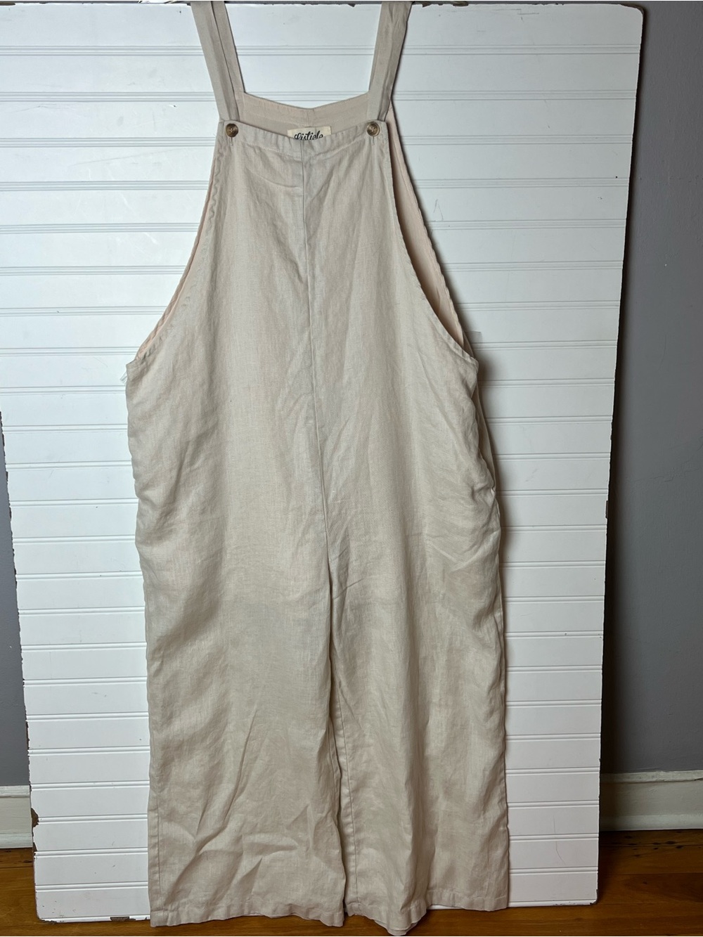 Women's Cream Linen Wide Leg Overalls Jumpsuit Size M
